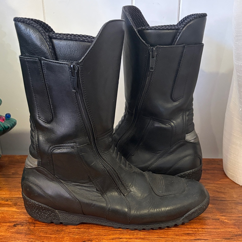 First Gear Black Leather Motorcycle Boots Men's Size 11.5